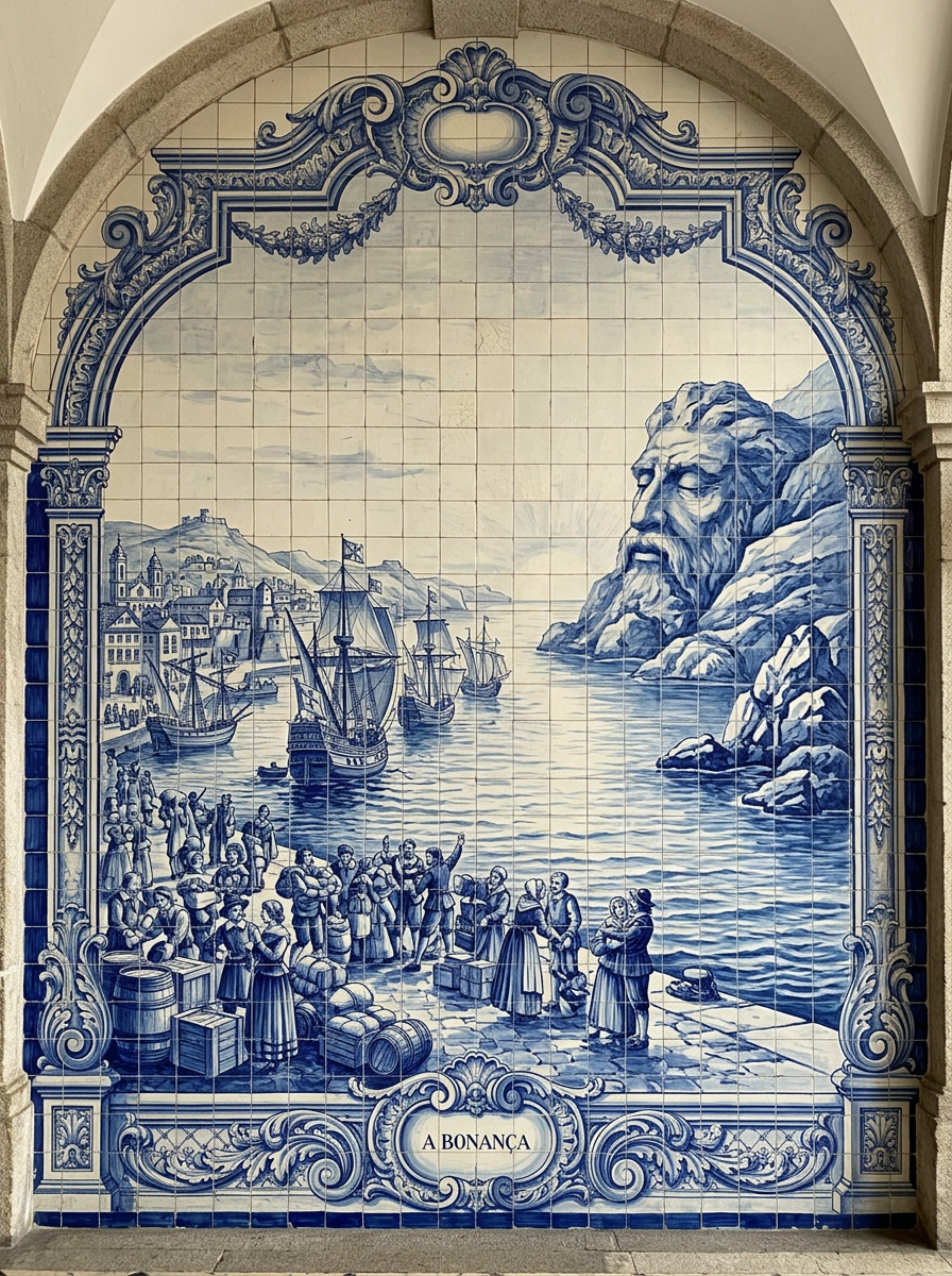 Azulejo — A Bonança: o gigante conquistado guarda o porto próspero